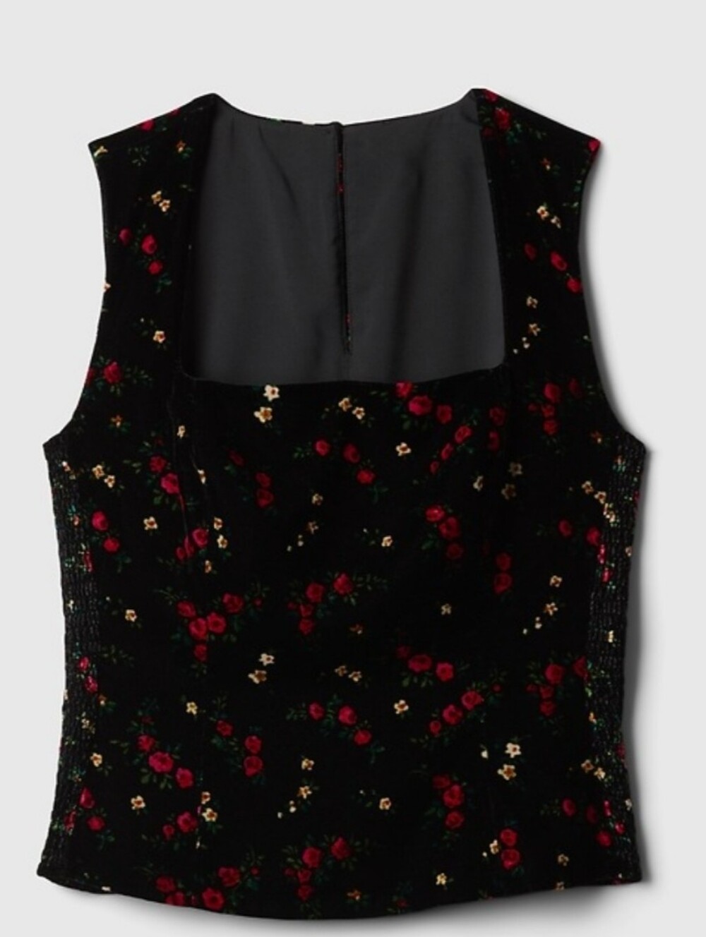 Gap Recycled Velvet Square-Neck Sleeveless Black  Floral Crop Top Small
